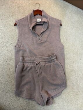 Varley Sleeveless Half-Zip Pullover and Drawstring Shorts - Taupe